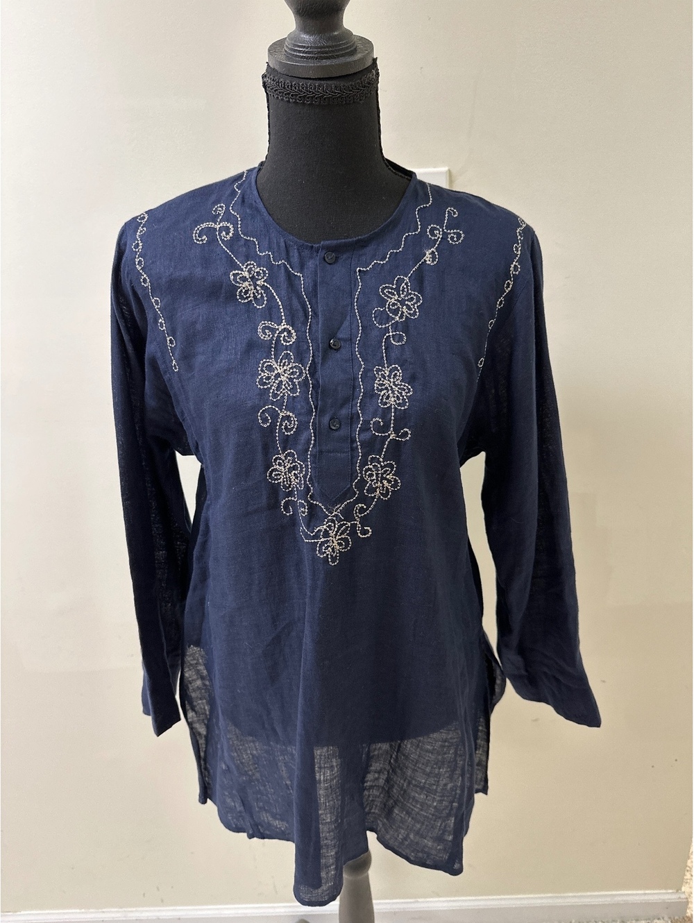Outfit JPR 100% Linen Embroidered Tunic Top M Navy